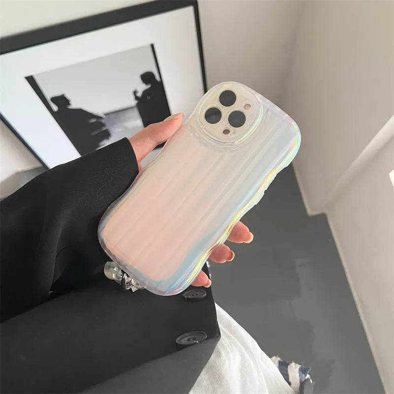 Laser Wave Silicone Phone Case Gradient Laser Stripes Bracelet Case For IPhone 14 13 12 11 Pro Max Plus Bead Chain - EX-STOCK Canada