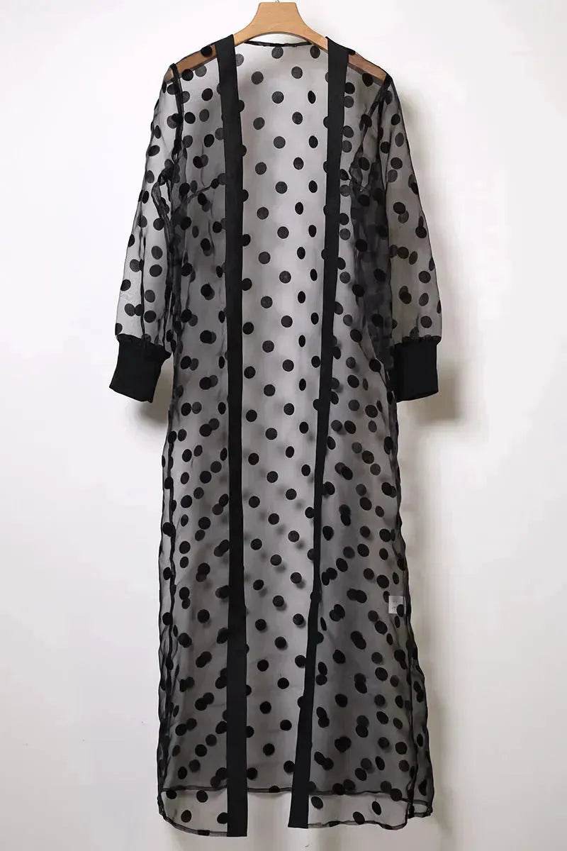 Middle East Apparel Women's Cross-border Polka Dot Perspective Cardigan Long Shawl Open Front Abaya Kimono Abaya for Dubai Turkey Women Two piece - EX-STOCK Canada