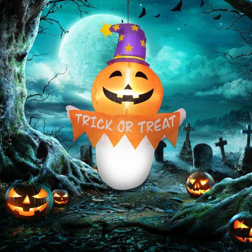 Outsunny 3.4ft Halloween Inflatables Window Sticker Ghost With Orange Face, Blow Up Halloween Decorations Outdoor LED Yard Display, Waterproof - EX-STOCK Canada
