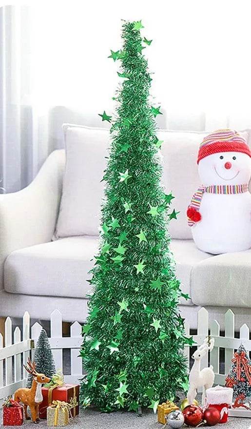 Artificial Tinsel Up Christmas Tree With Stand Gorgeous Collapsible Artificial Christmas Tree For Christmas Decorations - EX-STOCK Canada