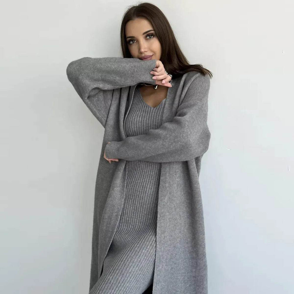Women 2pcs Winter outfit set Long dress Cashmere Long Cardigan Jacket - EX-STOCK Canada