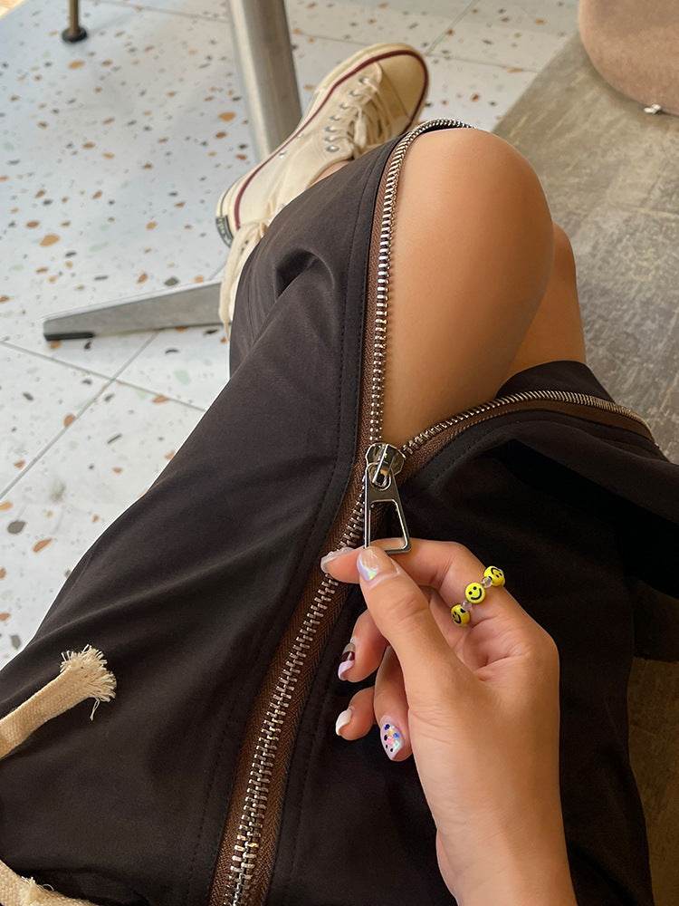 Women's Straight zip down Midi Pencil Skirt street style - EX-STOCK Canada