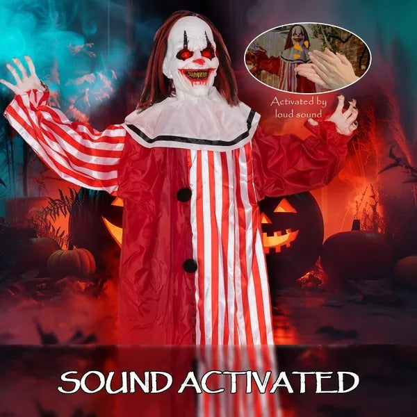 Life Size Halloween Animated Clown With Red Light Up Eyes, Sound Activated Scary Halloween Decorations, Battery Operated EX-STOCK Canada