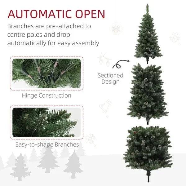 6ft Artificial Pencil Christmas Tree With 618 Branches, Pinecones, Metal Stand, Realistic Xmas Tree For Home EX-STOCK Canada
