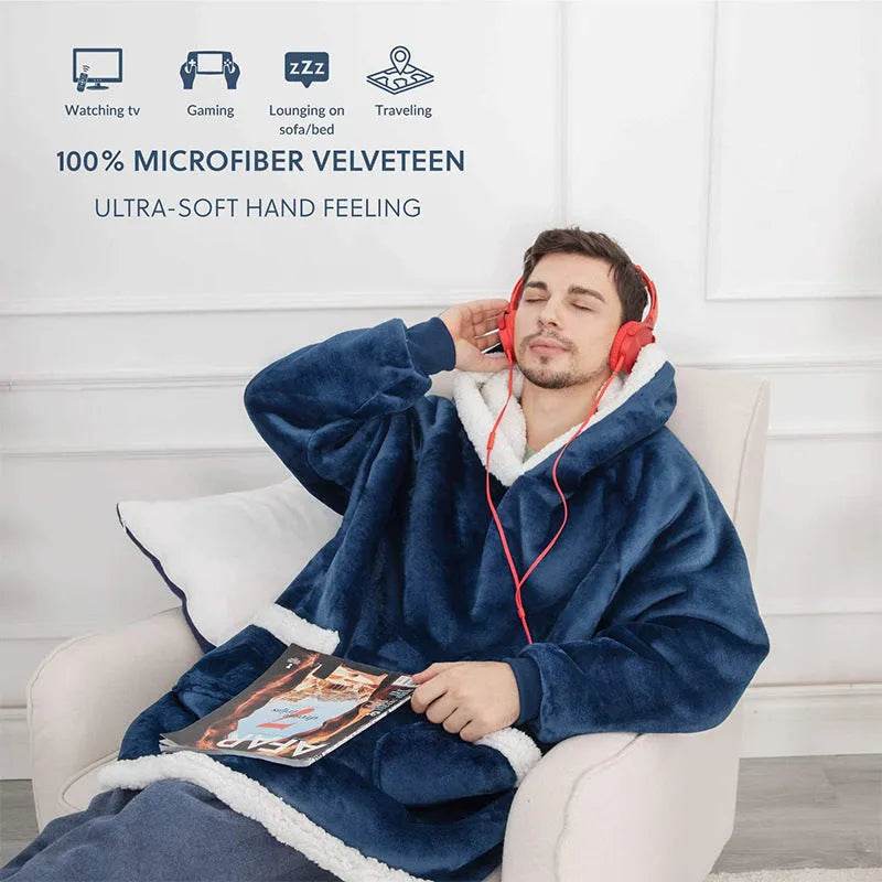 Fleece Oversized Hoodie Blanket Winter Warm Home Clothes Women Men Oversized Pullover With Pockets - EX-STOCK Canada
