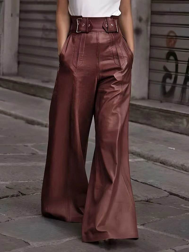 Fashion Leather High Waist Pocket Casual Trousers - EX-STOCK Canada