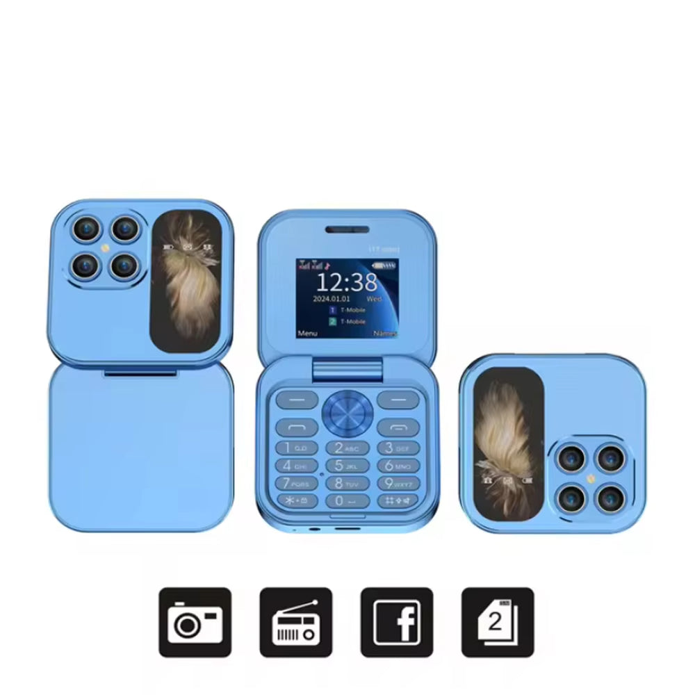Blue Mini Flip Phone – Dual SIM 2G Folding Mobile Phone with Camera, Multiple Colours