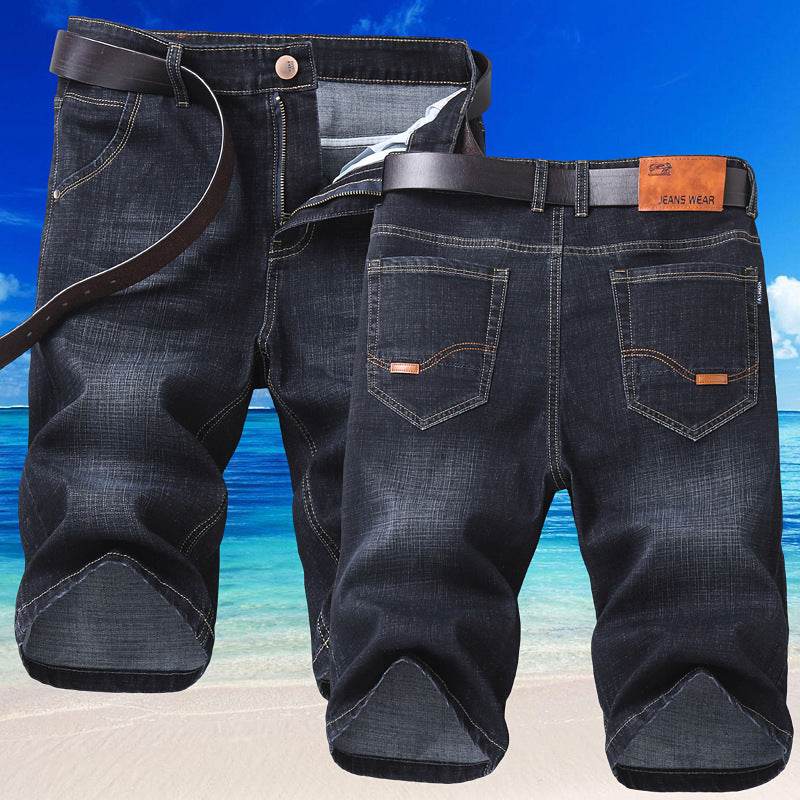 Jeans Shorts Men Elastic Straight Denim Mid Waist Loose Shorts - EX-STOCK Canada