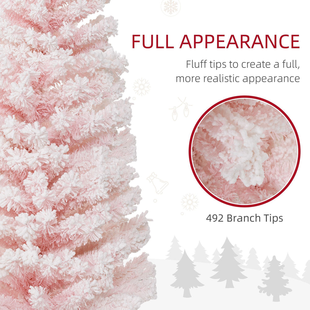 6ft Flocked Christmas Tree, Pencil Christmas Tree With Realistic Branch Tips, Folding Metal Stand EX-STOCK Canada