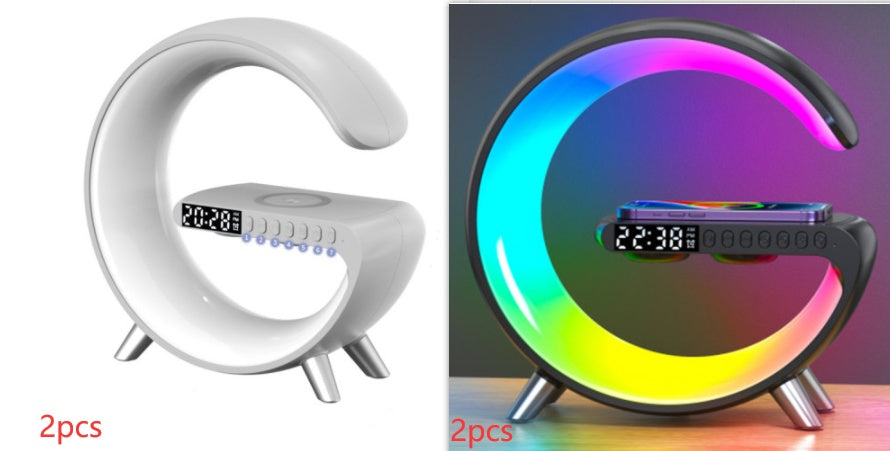 G-Shaped LED Lamp with Bluetooth Speaker & 15W Wireless Charger – App-Controlled Atmosphere Light for Bedroom