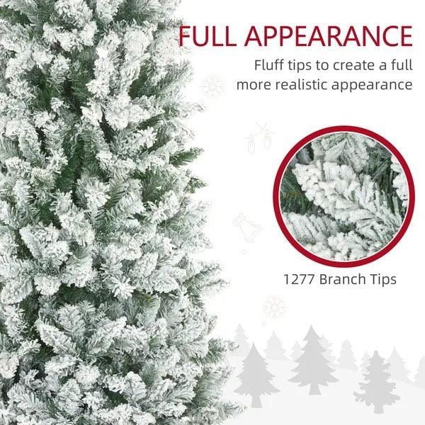 9ft Pencil Christmas Tree, Flocked Tree With 1277 Branch Tips And Metal Base For Home, Indoor, Holiday EX-STOCK Canada