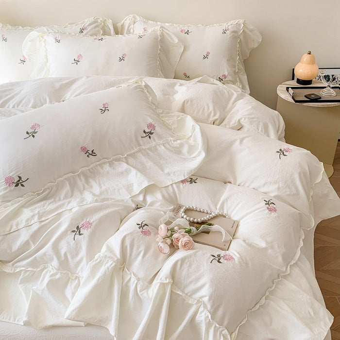 Embroidered Wide Edge Floral Duvet Cover Fitted Sheet EX-STOCK Canada