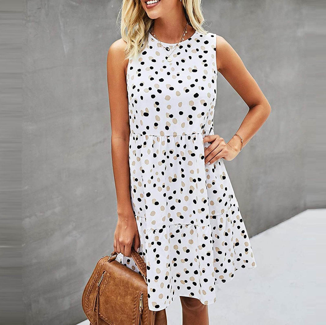 Women Summer Dot Print Sleeveless Loose Swing T-Shirt Dress With Pocket Casual Tank Mini Dresses Sundress - EX-STOCK Canada