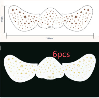 Mustache-shaped stickers with star patterns and dimensions on a black background