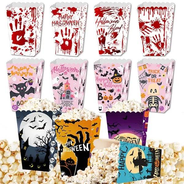 12Pcs Halloween Popcorn Box 3 Designs Spooky Halloween Trick Or Treat Boxes Bloody Theme Party Favor Snack Boxes Candy Cookie Container Paper Boxes For Halloween Holiday Party Supply - EX-STOCK Canada