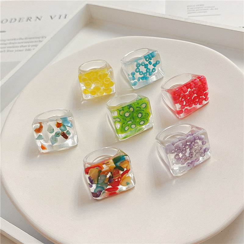 New Transparent Resin Ring Fruit Square Ring Acrylic Ring - EX-STOCK Canada