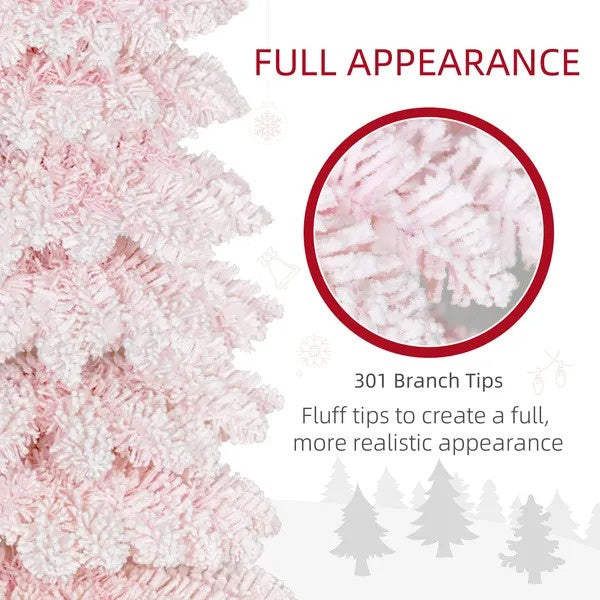 5ft Snow-Flocked Artificial Christmas Tree, Slim Pencil Xmas Tree With 301 Realistic Branches, Metal Base, EX-STOCK Canada