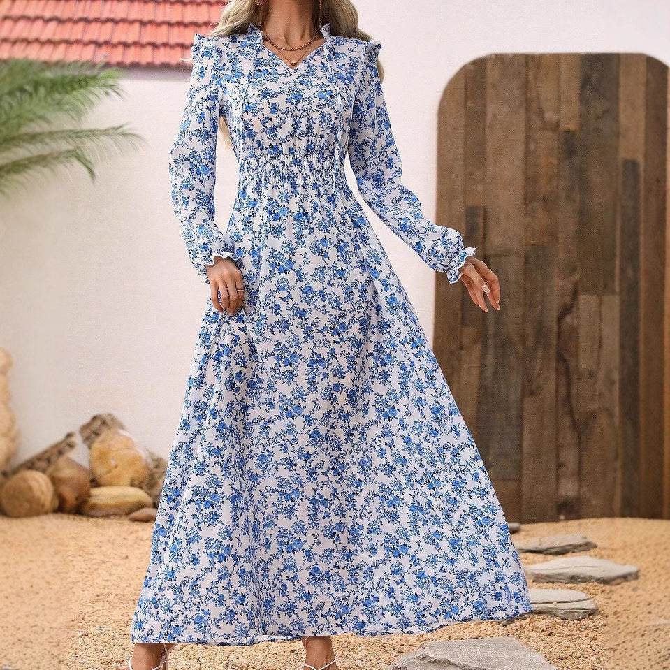 Elegant ladies Spring And Autumn Long Sleeve Floral maxi Dress - EX-STOCK Canada