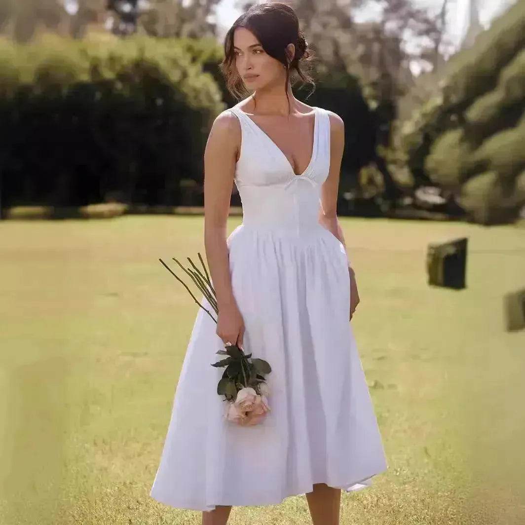 Women's Summer French Seaside Vacation Waist-tight Temperament Midi Skater Dress - EX-STOCK Canada