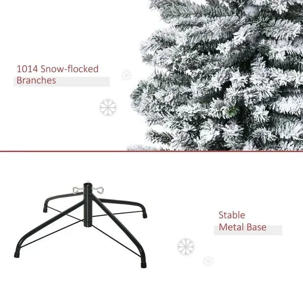 9ft Flocked Christmas Tree, Pencil Christmas Tree With Realistic Branch Tips, Folding Metal Stand, Green EX-STOCK Canada