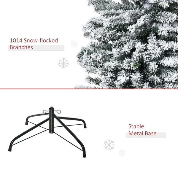 9ft Flocked Christmas Tree, Pencil Christmas Tree With Realistic Branch Tips, Folding Metal Stand, Green EX-STOCK Canada