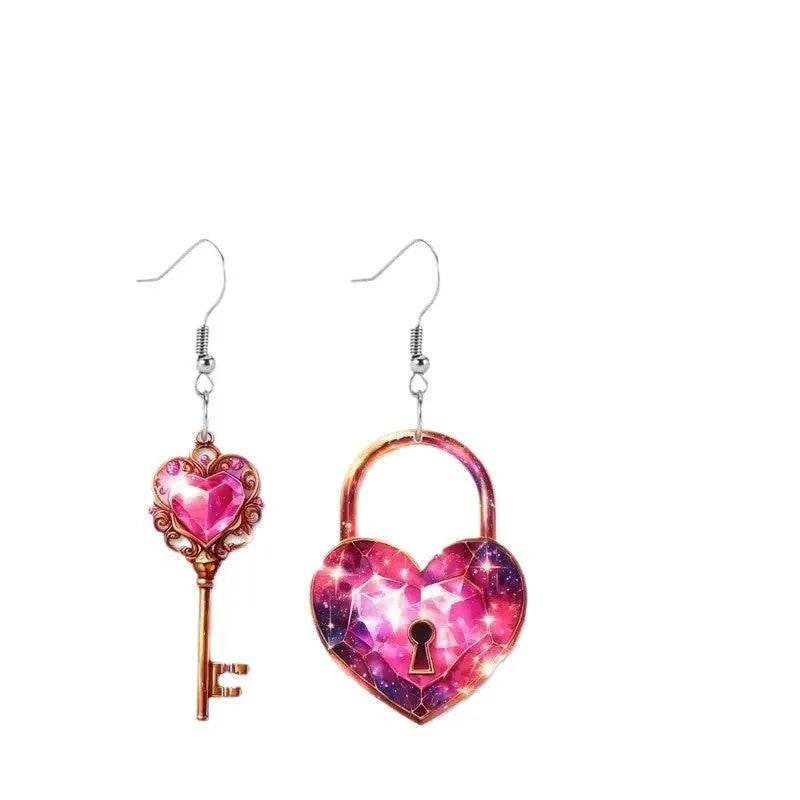 Romantic Key Heart Lock Acrylic Types A And B Earrings - EX-STOCK Canada