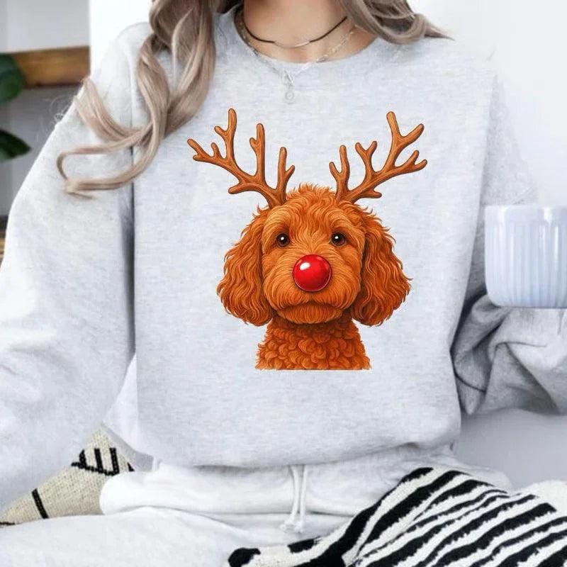 Women's Creative Round-neck Christmas Reindeer Dog Sweatshirt EX-STOCK Canada