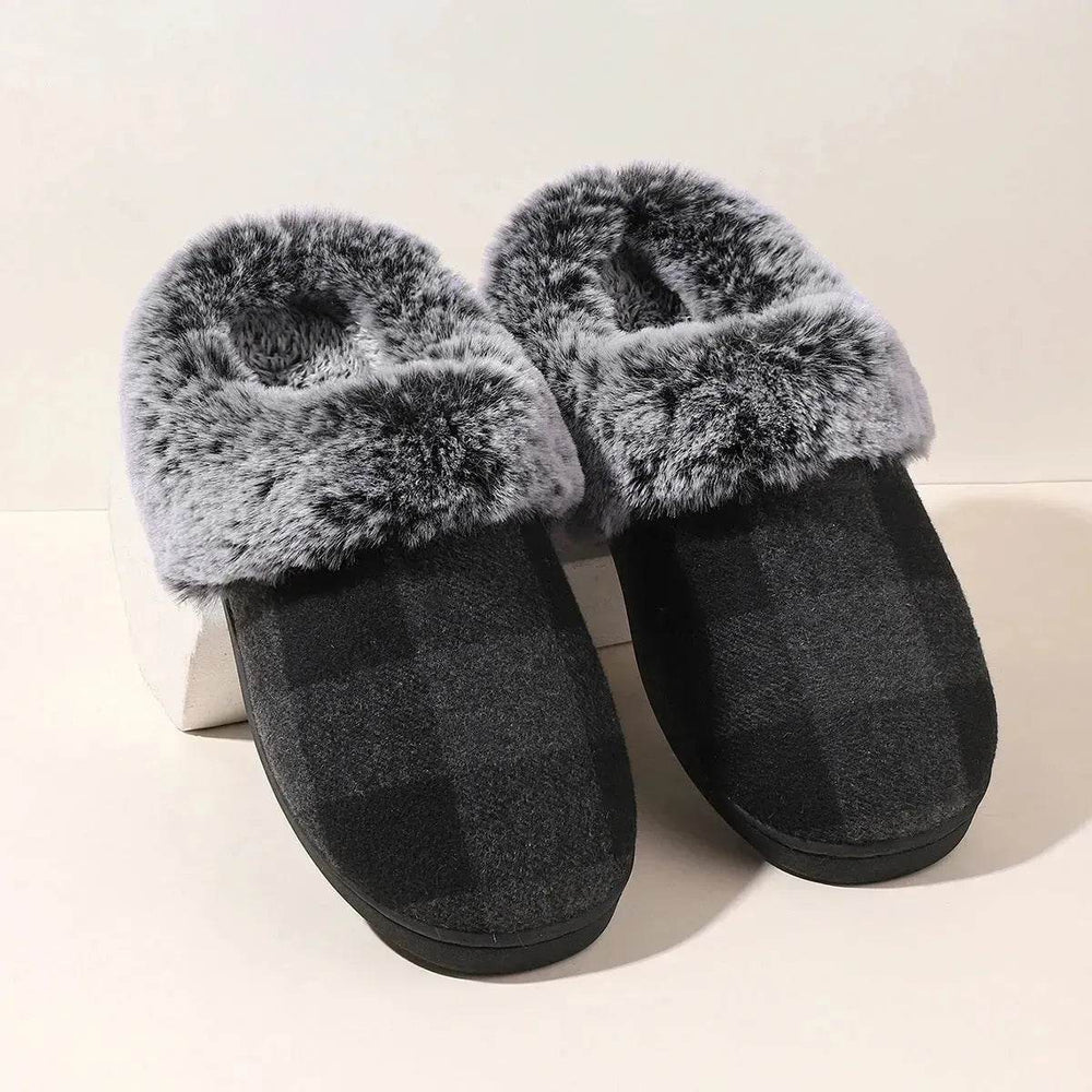 Winter Warm Plaid Plush Slippers Home Indoor Non-slip Bedroom Floor Soft Fuzzy Slipper For Couple Fashion Solid House Shoes - EX-STOCK Canada