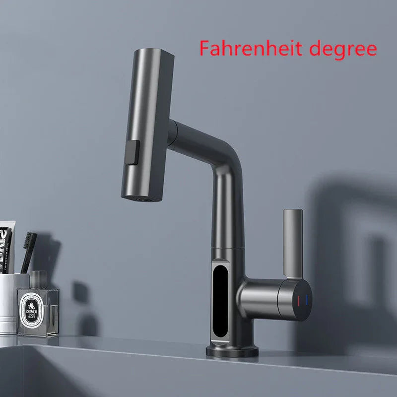 Intelligent Digital Display Faucet Pull-out Basin Faucet Temperature Digital Display Rotation EX-STOCK Canada