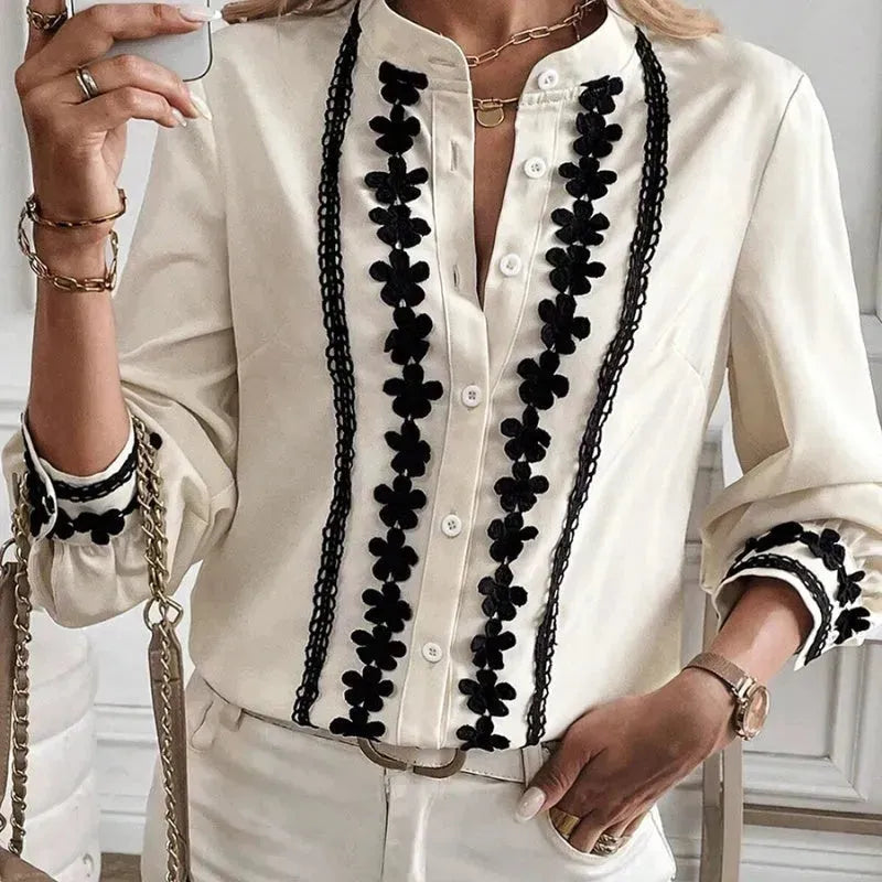 European And American Long sleeve button down Blouse shirt business office Work top for women - EX-STOCK CANADA