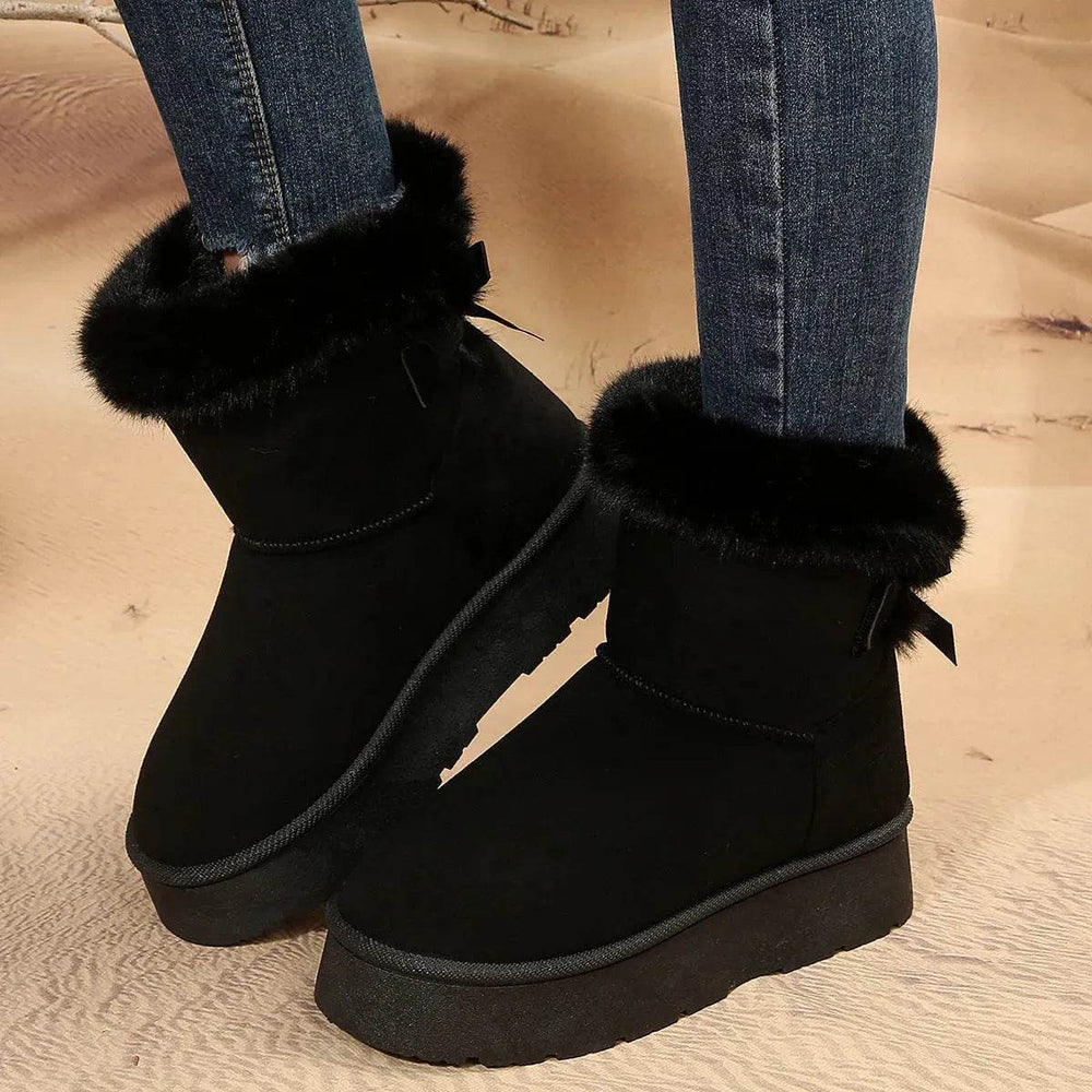 New Bow-knot Snow Boots Winter Plus Velvet Warm Thick-soled Ankle Boots For Women Simple Daily Leisure Cotton Shoes - EX-STOCK Canada