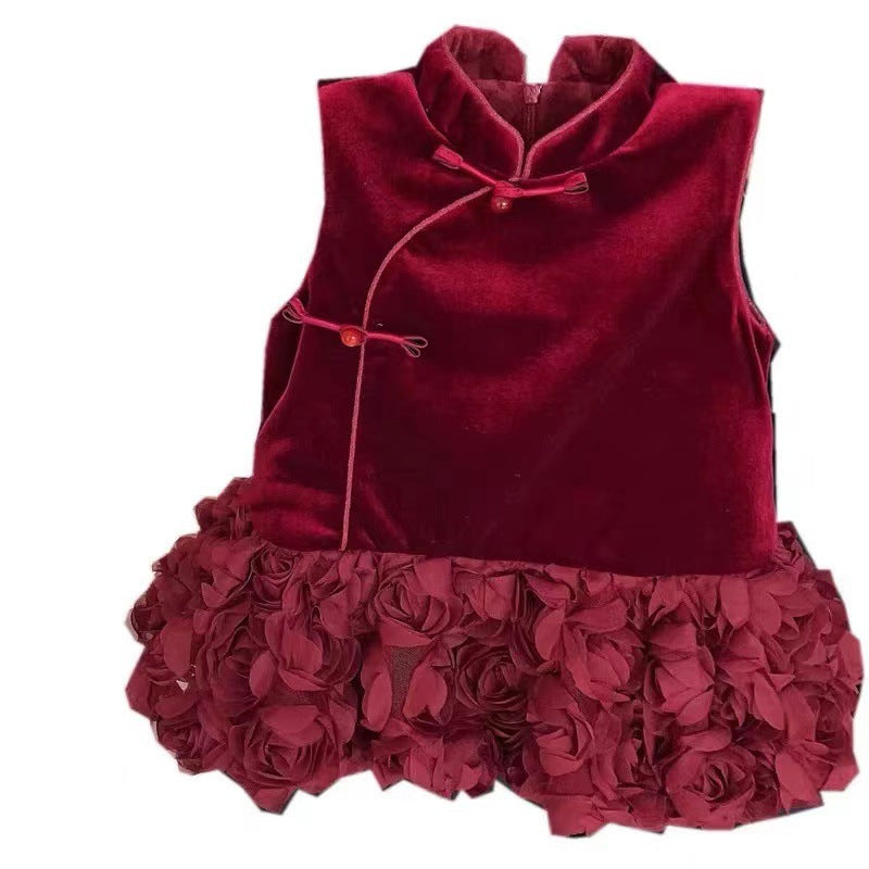 Girls' Fashion Velvet Padded Cheongsam Dress EX-STOCK Canada