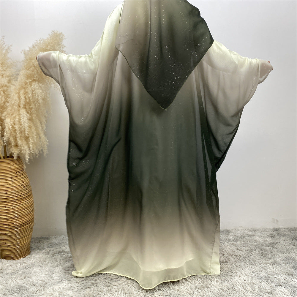 Cardigan en mousseline musulman du Moyen-Orient à manches chauve-souris dégradées avec ensemble foulard EX-STOCK Canada