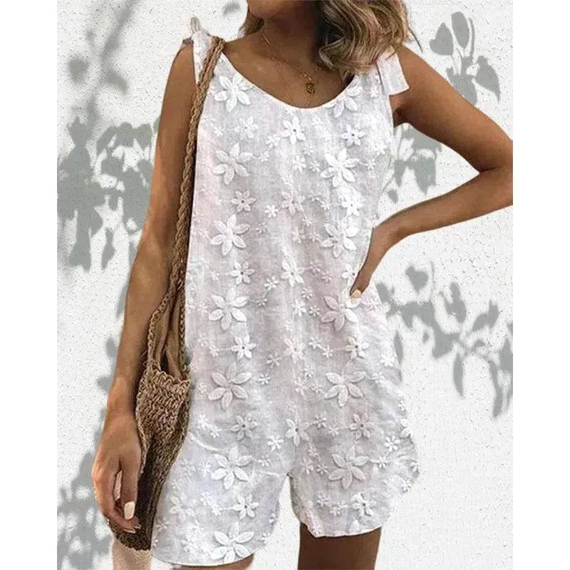 Casual And Sweet Lace Bow Shoulder Strap Jumpsuit - EX-STOCK Canada