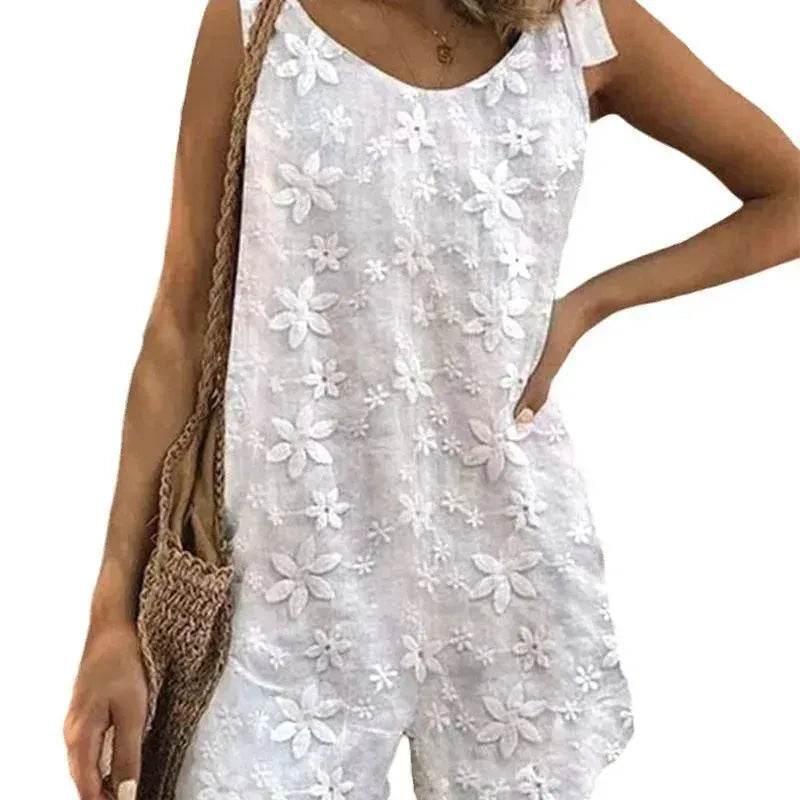 Casual And Sweet Lace Bow Shoulder Strap Jumpsuit - EX-STOCK Canada