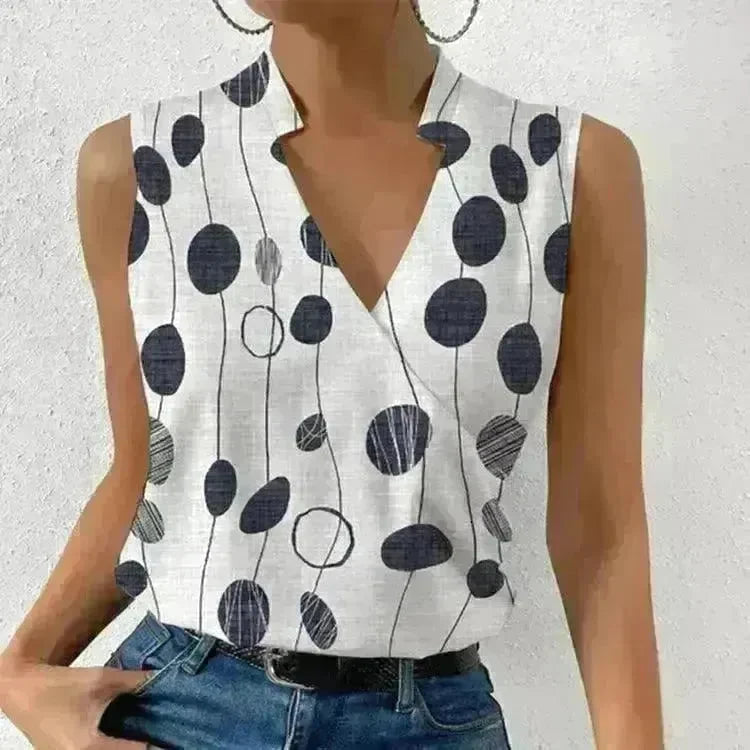 Casual Printed Tops Summer V-neck Sleeveless T-shirt Womens Clothing - EX-STOCK CANADA