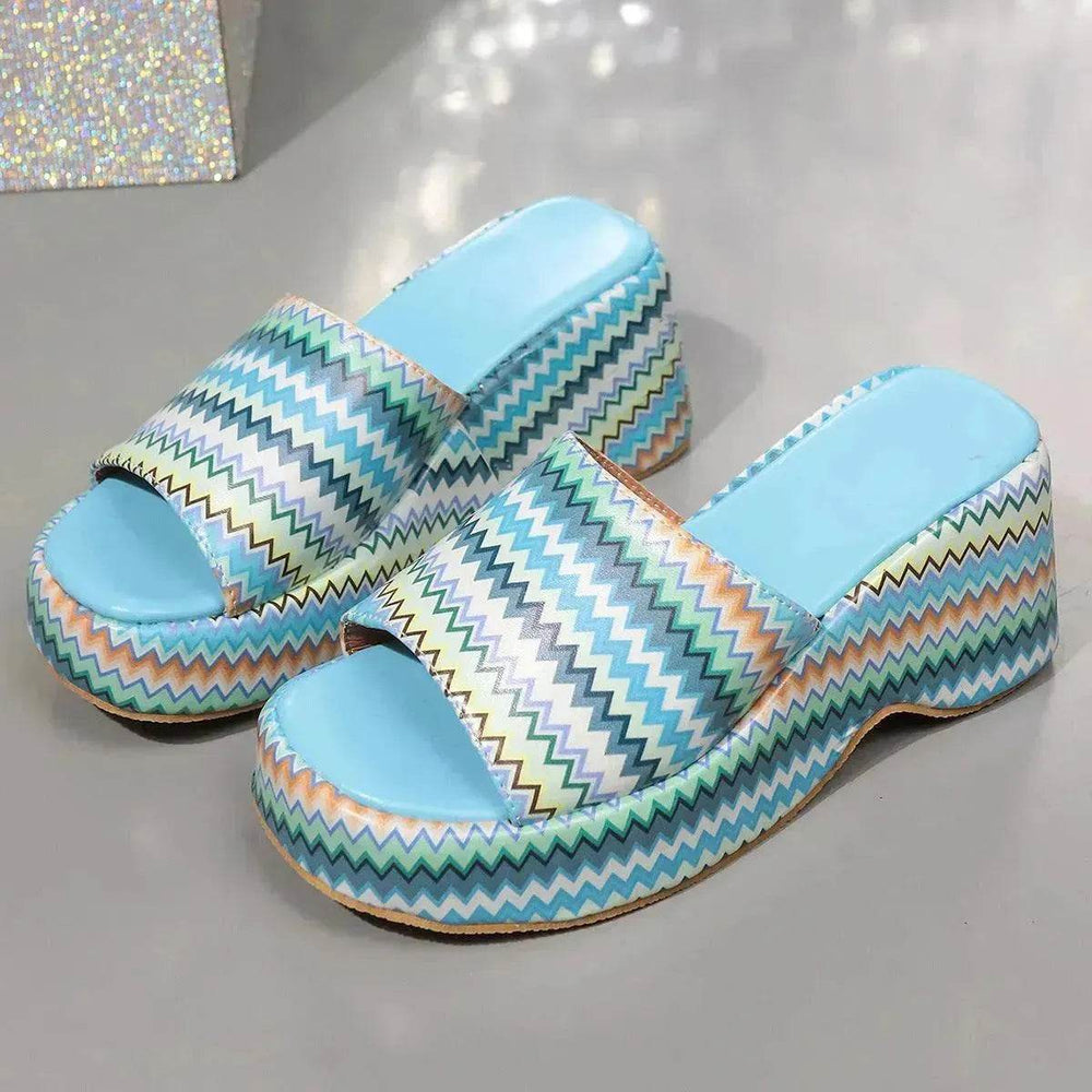 Casual Summer Fashionable Colorful Wave Print Thick Wedge Heel Women Slippers - EX-STOCK Canada