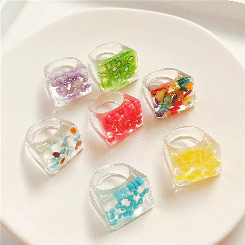 New Transparent Resin Ring Fruit Square Ring Acrylic Ring - EX-STOCK CANADA