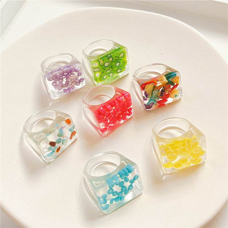New Transparent Resin Ring Fruit Square Ring Acrylic Ring - EX-STOCK Canada