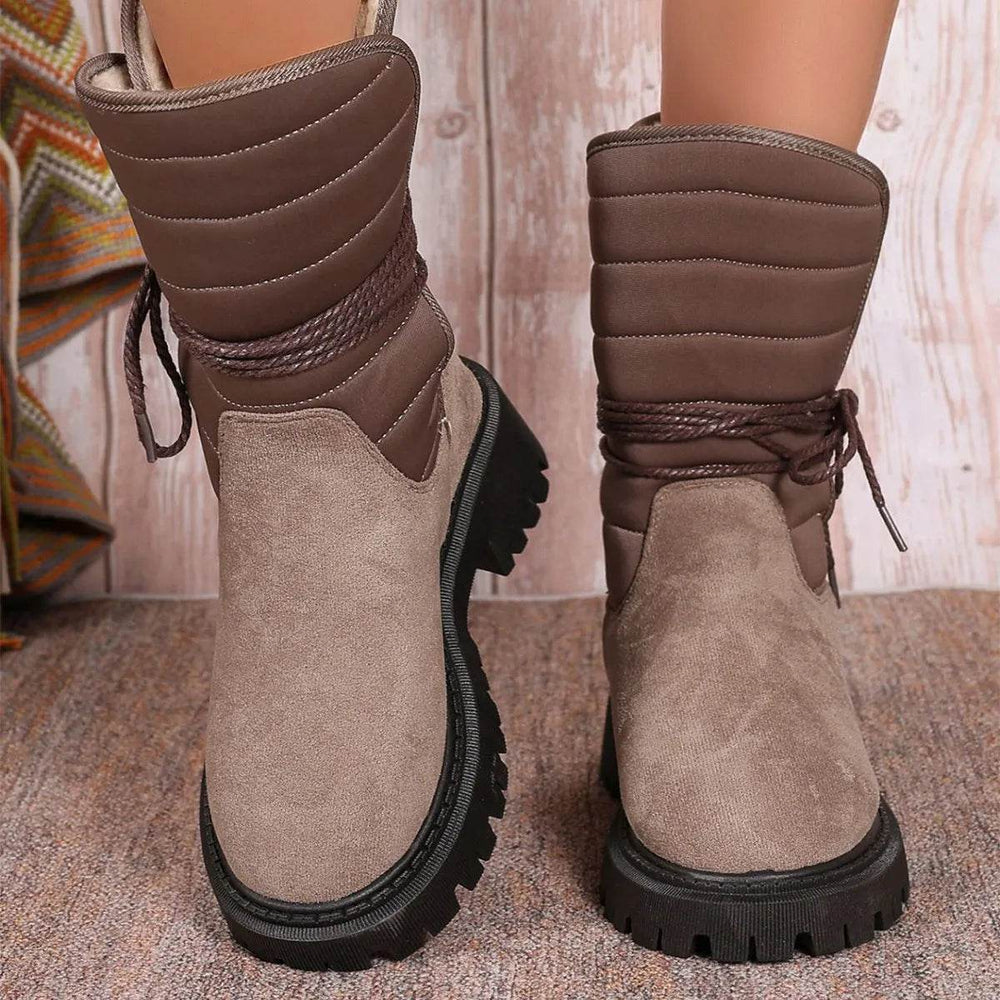 Fashion Mid-calf Snow Boots With Lace-up Design Winter Warm Thickened Low-heeled Boot Women's Casual Shoes Outdoor - EX-STOCK Canada