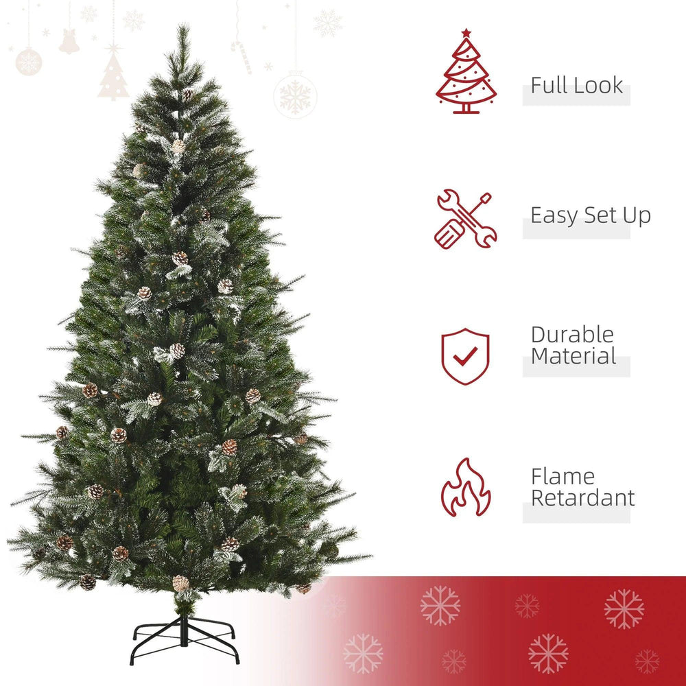 HOMCM Arbre de Noël artificiel de 7 pieds Neige Pin Décoration de maison pour les fêtes de Noël avec ouverture automatique, cônes de pin, vertEX-STOCK Canada