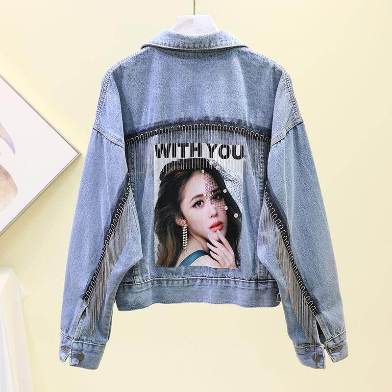 Elegant Women Heavy-duty Diamond-studded Tassel fringe Denim Jacket - EX-STOCK Canada