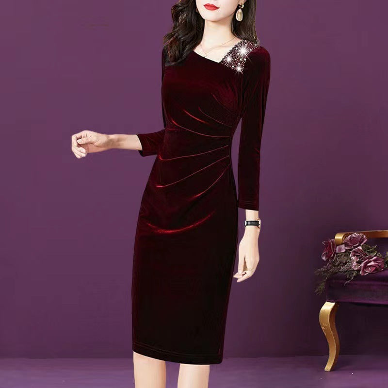 Long-sleeved Velvet Sheath Skirt With Fleece Lining And Extra Thickness EX-STOCK Canada