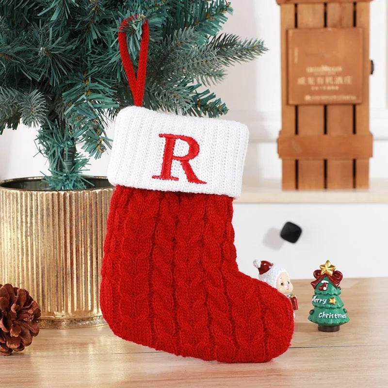 Cute Letters Christmas Stockings Decorative Creative Tree Pendant Wool Knitted Socks - EX-STOCK Canada