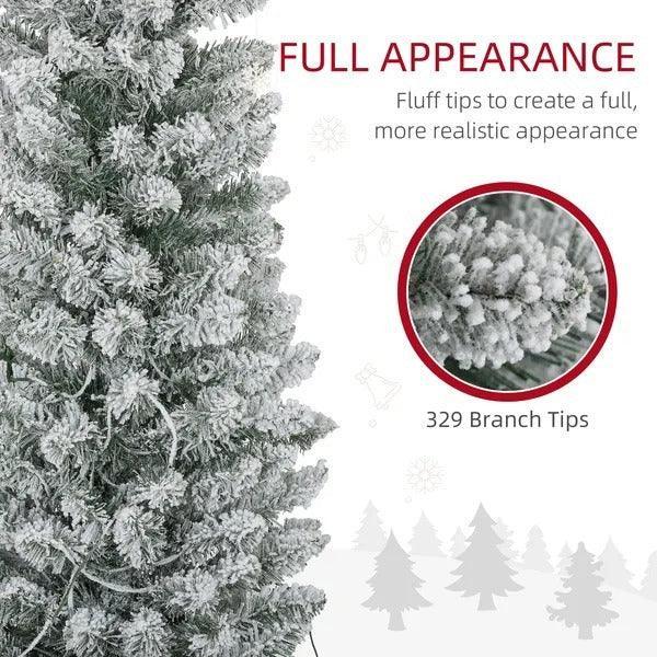 Sapin de Noël artificiel pré-éclairé de 6 pieds avec lumière LED blanche chaude, branches enneigées, base en métal, sapin de Noël en forme de crayonEX-STOCK Canada