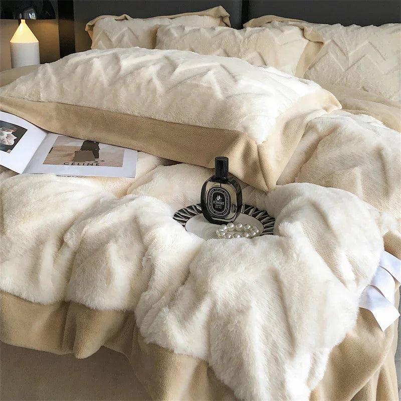 A Four Piece Set Of Rabbit Hair And Milk Velvet Duvet Cover On A Baby Plush Bed EX-STOCK Canada