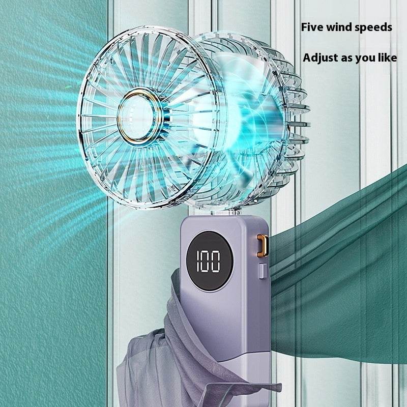 Handheld Fan Digital Display Hanging Neck Folding Charging - EX-STOCK Canada