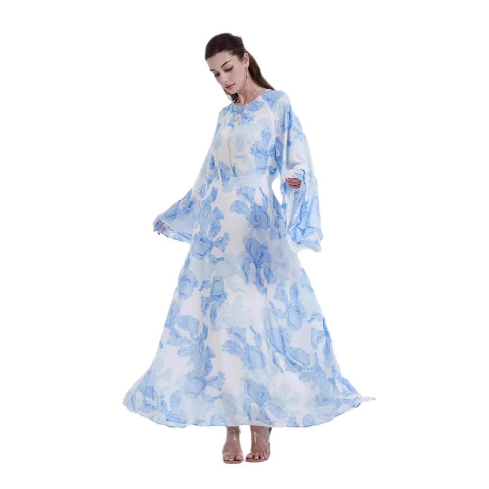 Muslim Chiffon Printed Bell Sleeve Dress - EX-STOCK Canada