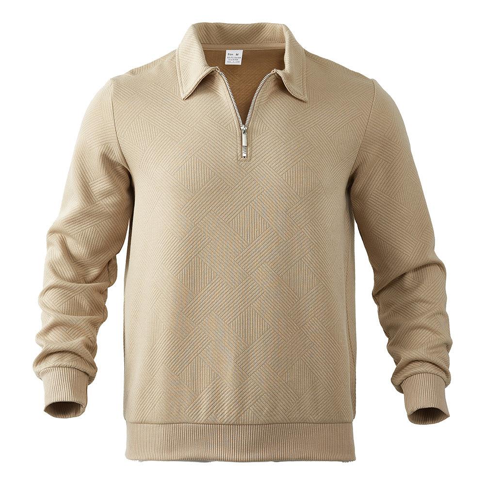 Lapel Jacquard Half-zipper Sweatshirt Fashion Solid Color Long-sleeved Tops For Men Clothing EX-STOCK Canada