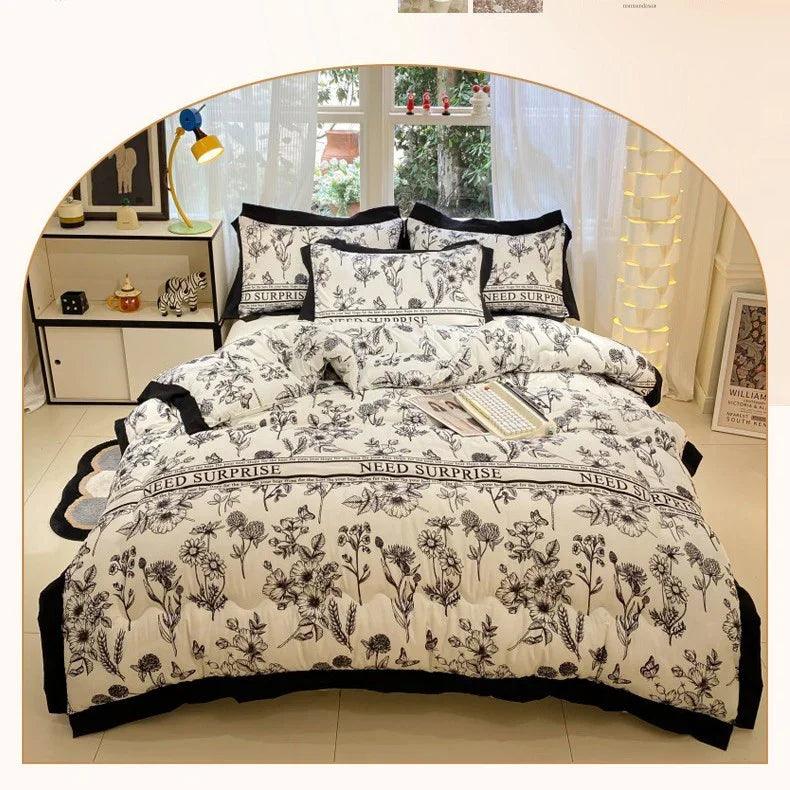 Couette en coton lavé brossé épais Hepburn noir avec dentelle, chaudeEX-STOCK Canada
